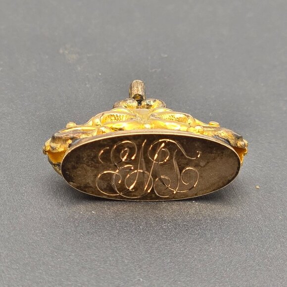 Antique Victorian Gold-Filled Filigree Fob Seal Charm Pendant Engraved Monogram - Picture 6 of 12